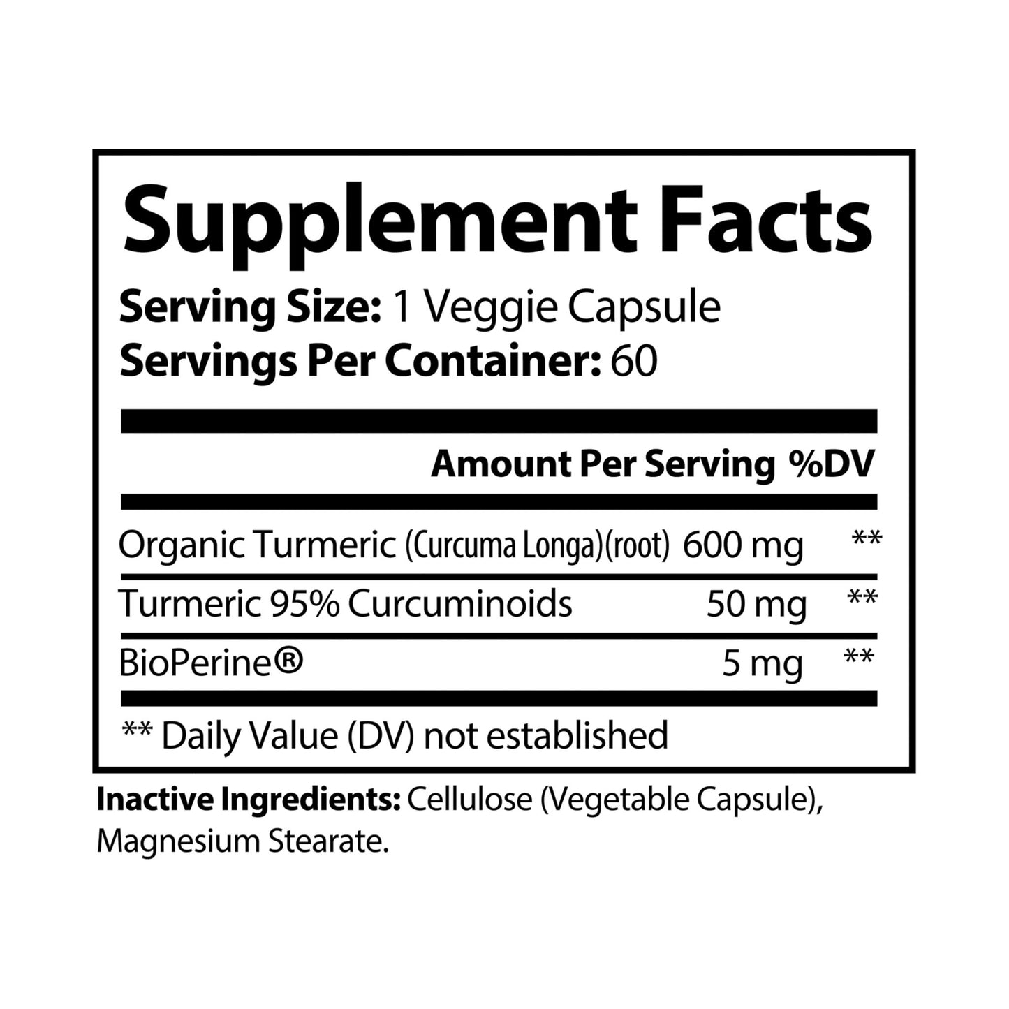 Dilatancy Turmeric with BioPerine® (Black Pepper Fruit Extract) Supplement (60 Capsules)