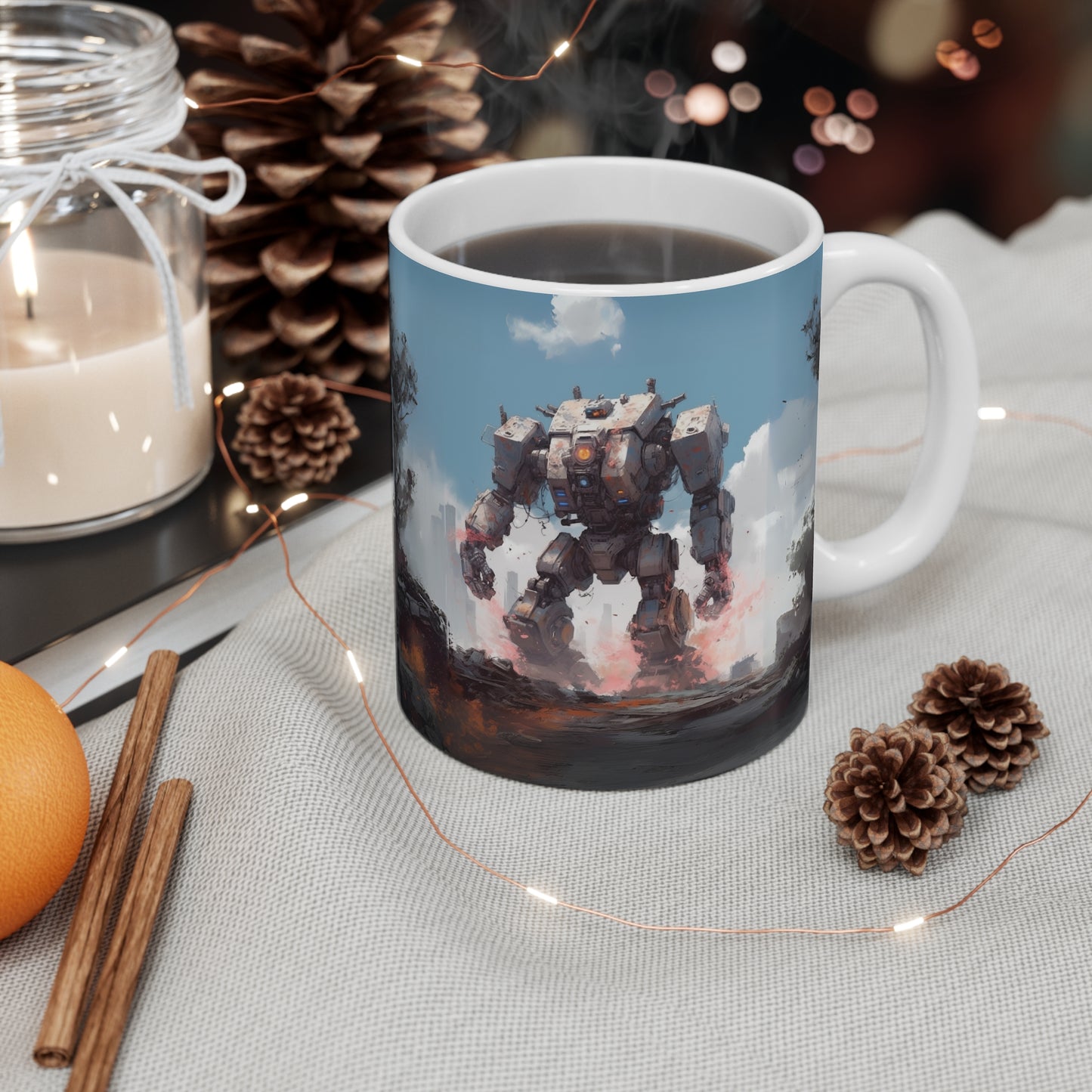 Grey Mecha Mug 11oz, Robot Coffee Cup, Sci-Fi Tea Mug, Cool Mechanical Drinkware, Unique Robot Gift, Grey Mecha Kitchen Decor