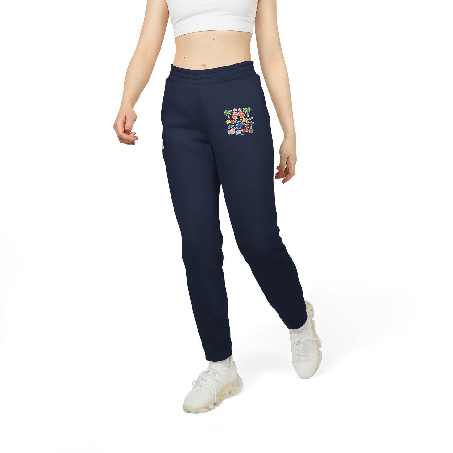 Adidas Joggers — Charcoal Fleece Sweatpants with Colorful Patch Logo