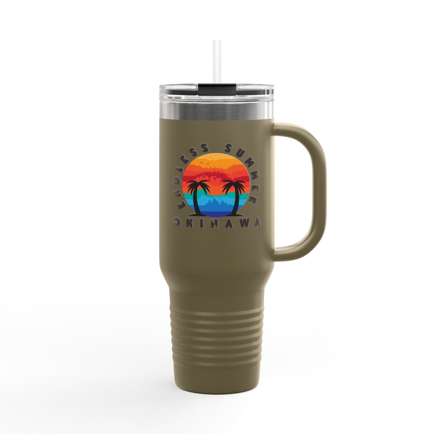 Okinawa Summer Endless Summer Insulated Travel Mug, 40oz - Tropical Beach Vacation Drinkware, Large Tea Cup, Gift for Travelers, Japanese