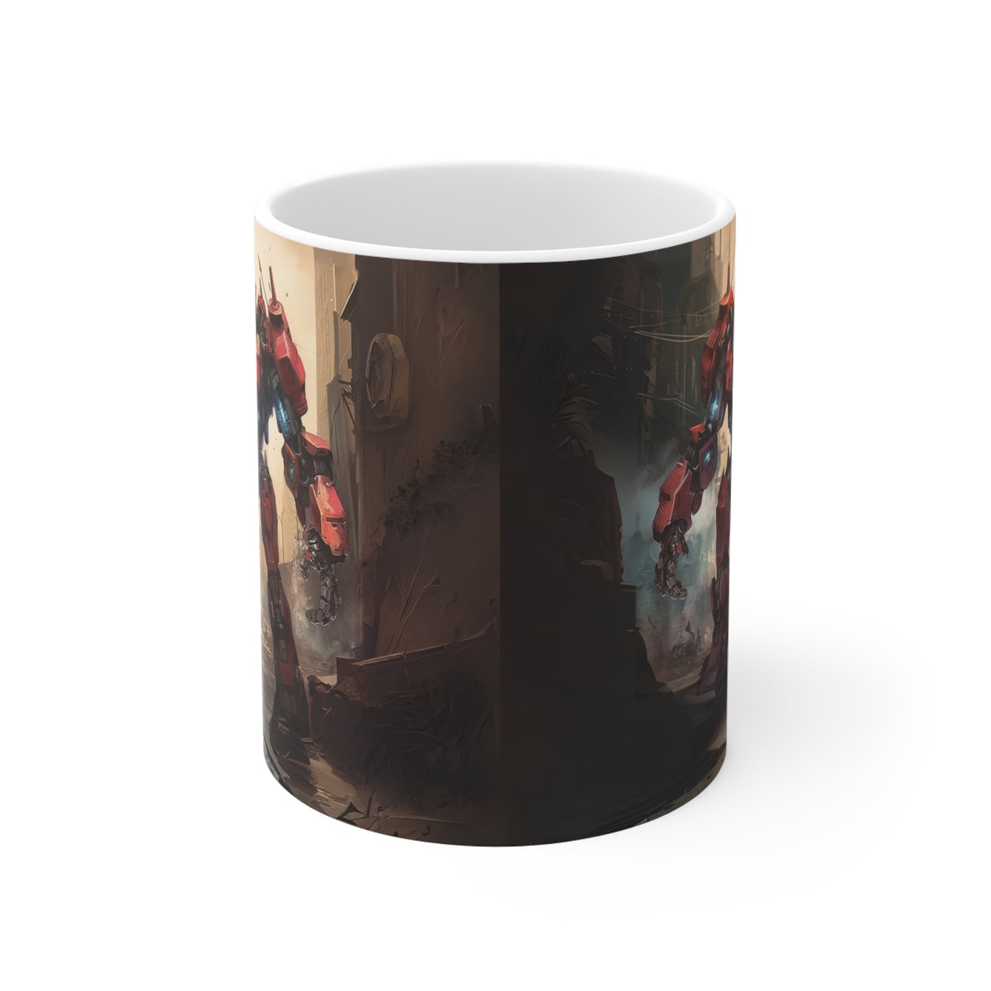 Red Mecha Mug 11oz, Robot Coffee Cup, Unique Tea Mug, Mechanical Design, Gift for Sci-Fi Fans, Kitchen Decor