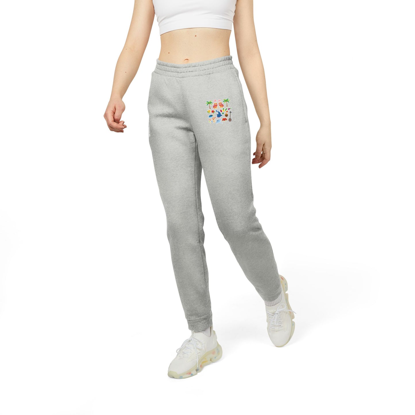 Adidas Joggers — Charcoal Fleece Sweatpants with Colorful Patch Logo