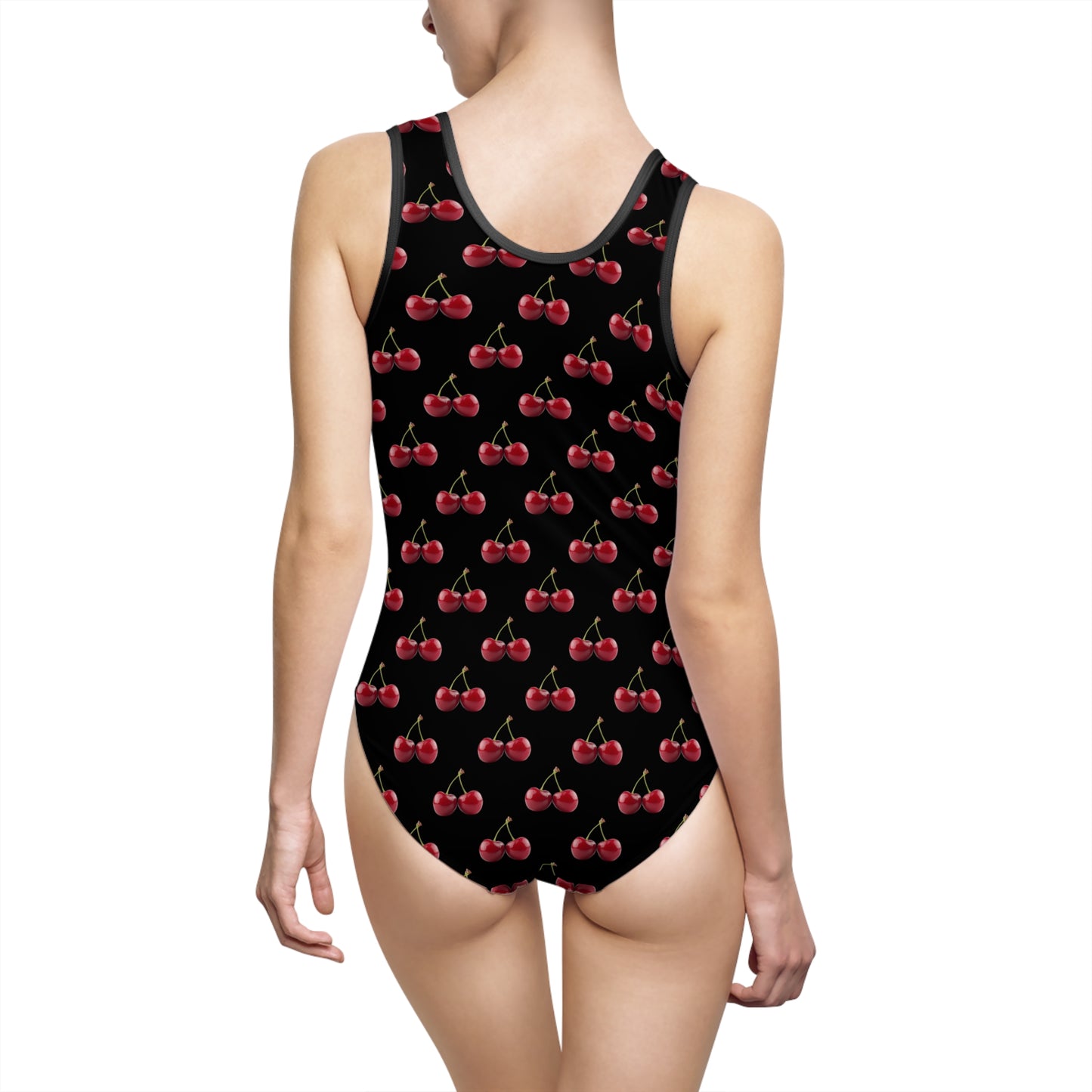 Women's Classic One-Piece Swimsuit Retro Black Cherry Print