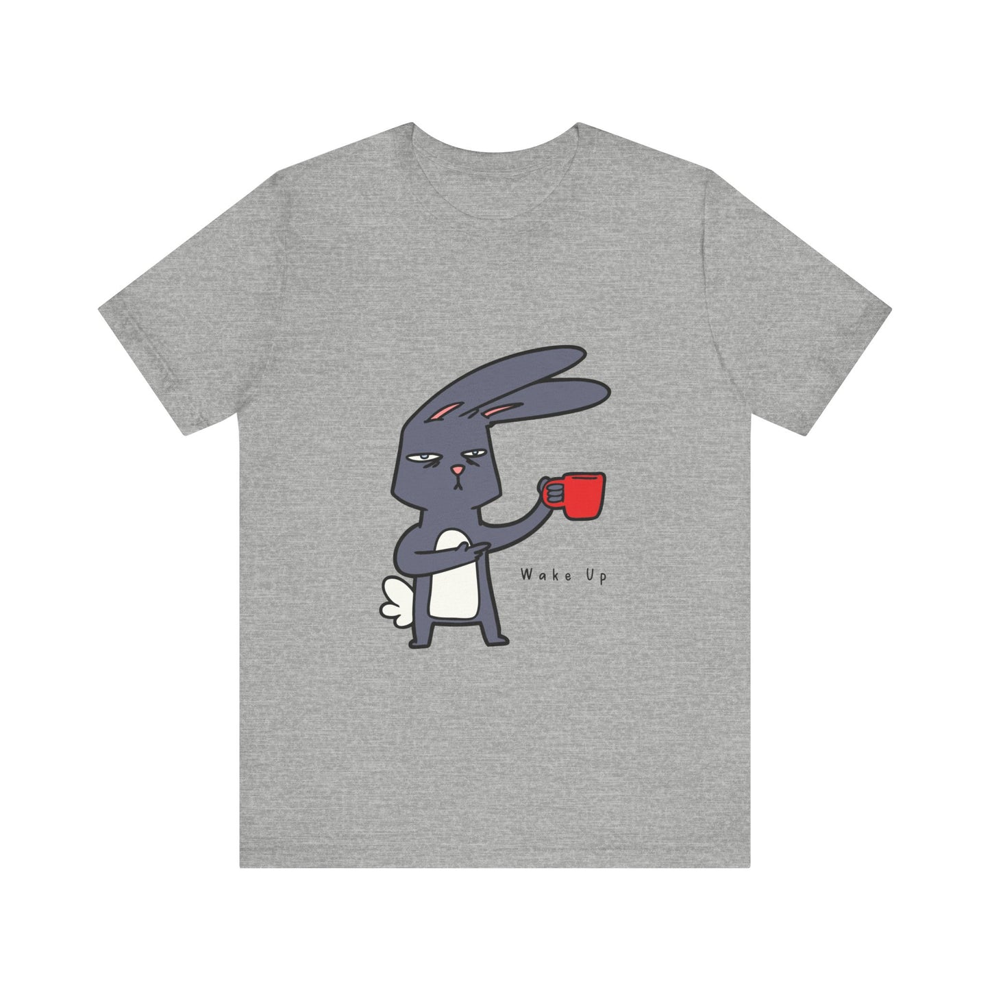 Wake Up Bunny Red Coffee Mug Unisex Tee, Rabbit Lover Gift Shirt, Cute Animal Graphic T-shirt, Funny Bunny Print Apparel, Easter Tee for