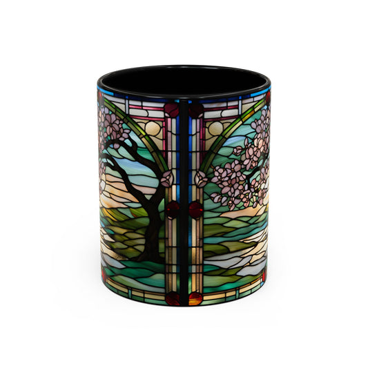 Stained Glass Cherry Blossom Mug, Nature Lover's Gift, Floral Coffee Cup, Home Decor, Spring Decor, Mother's Day Gift