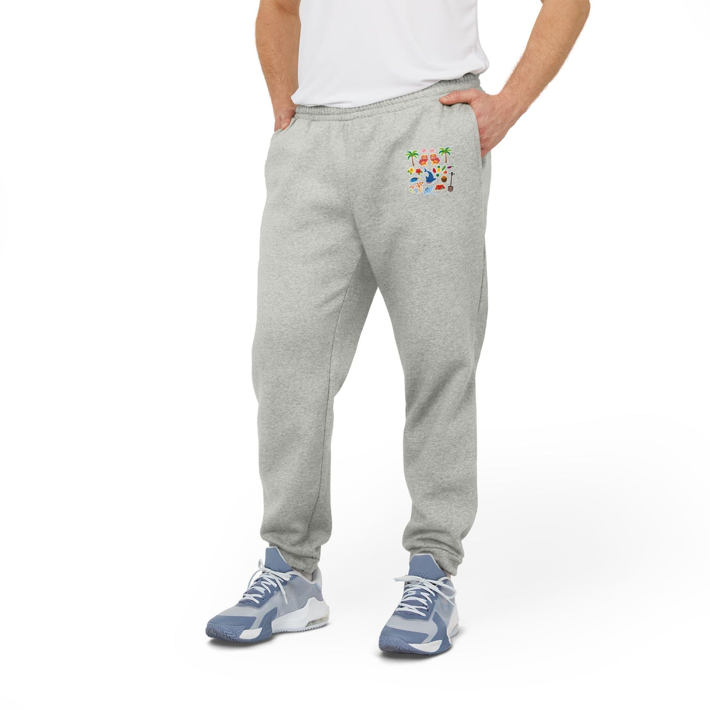 Adidas Joggers — Charcoal Fleece Sweatpants with Colorful Patch Logo