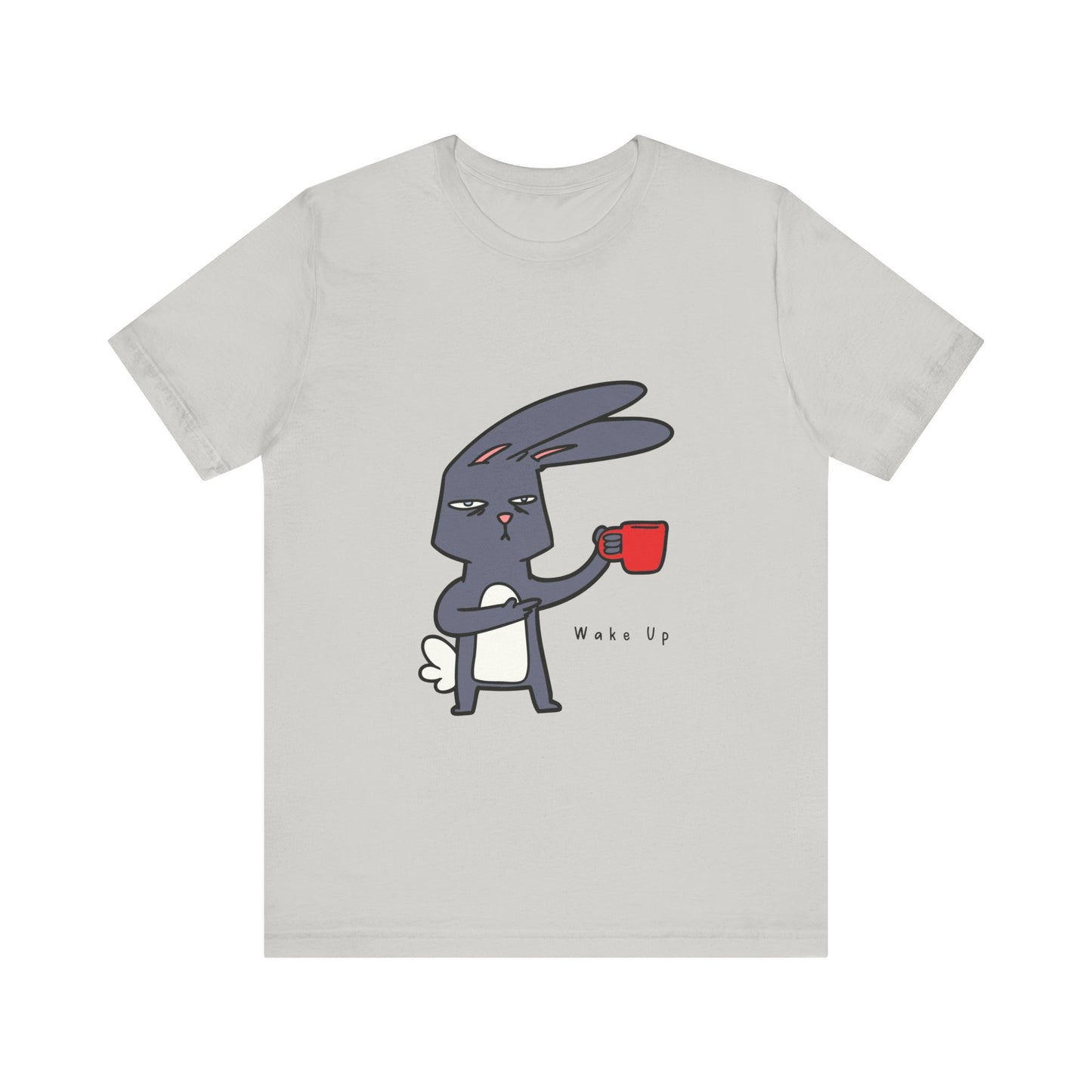 Wake Up Bunny Red Coffee Mug Unisex Tee, Rabbit Lover Gift Shirt, Cute Animal Graphic T-shirt, Funny Bunny Print Apparel, Easter Tee for