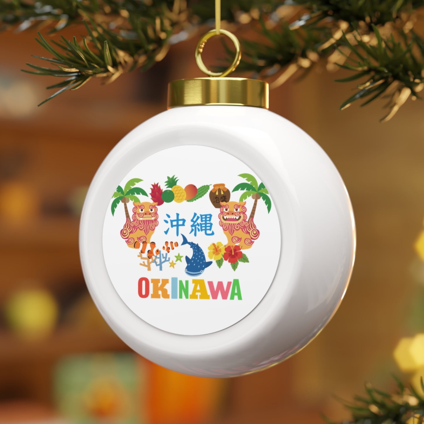 Christmas Ball Ornament - Okinawa Inspired Holiday Decoration, Unique Gift for Travelers, Japanese Souvenir, Festive Home Decor, Boho