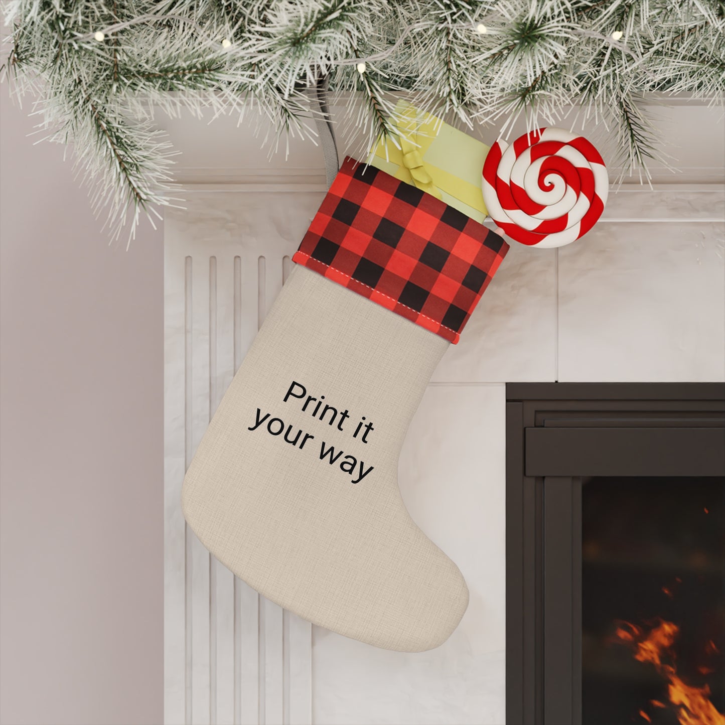 Customizable Christmas Stocking, Personalized Holiday Décor, Festive Gift Bag, Rustic Red Plaid Design, Unique Family Keepsake