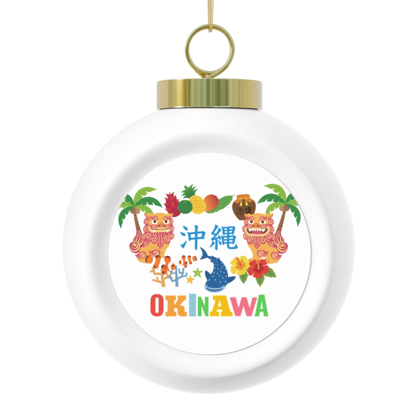 Christmas Ball Ornament - Okinawa Inspired Holiday Decoration, Unique Gift for Travelers, Japanese Souvenir, Festive Home Decor, Boho