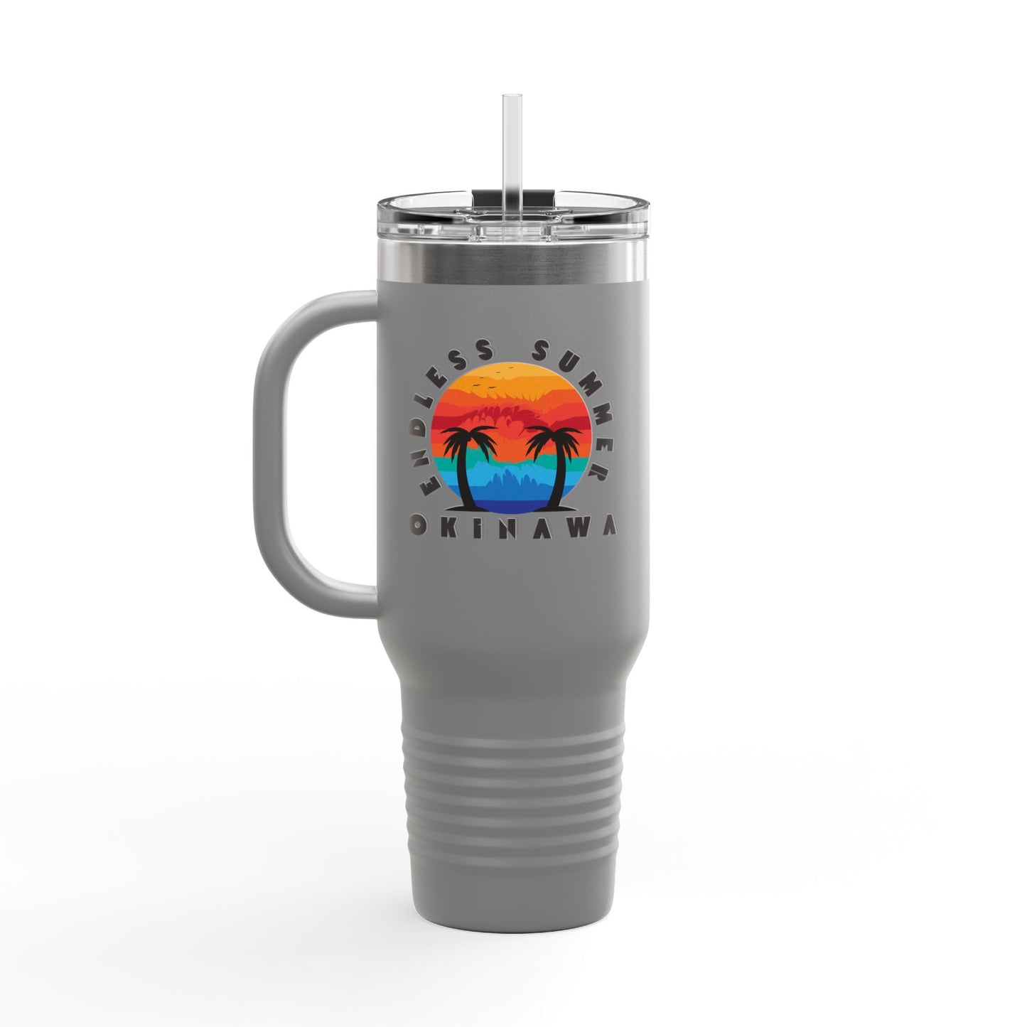 Okinawa Summer Endless Summer Insulated Travel Mug, 40oz - Tropical Beach Vacation Drinkware, Large Tea Cup, Gift for Travelers, Japanese