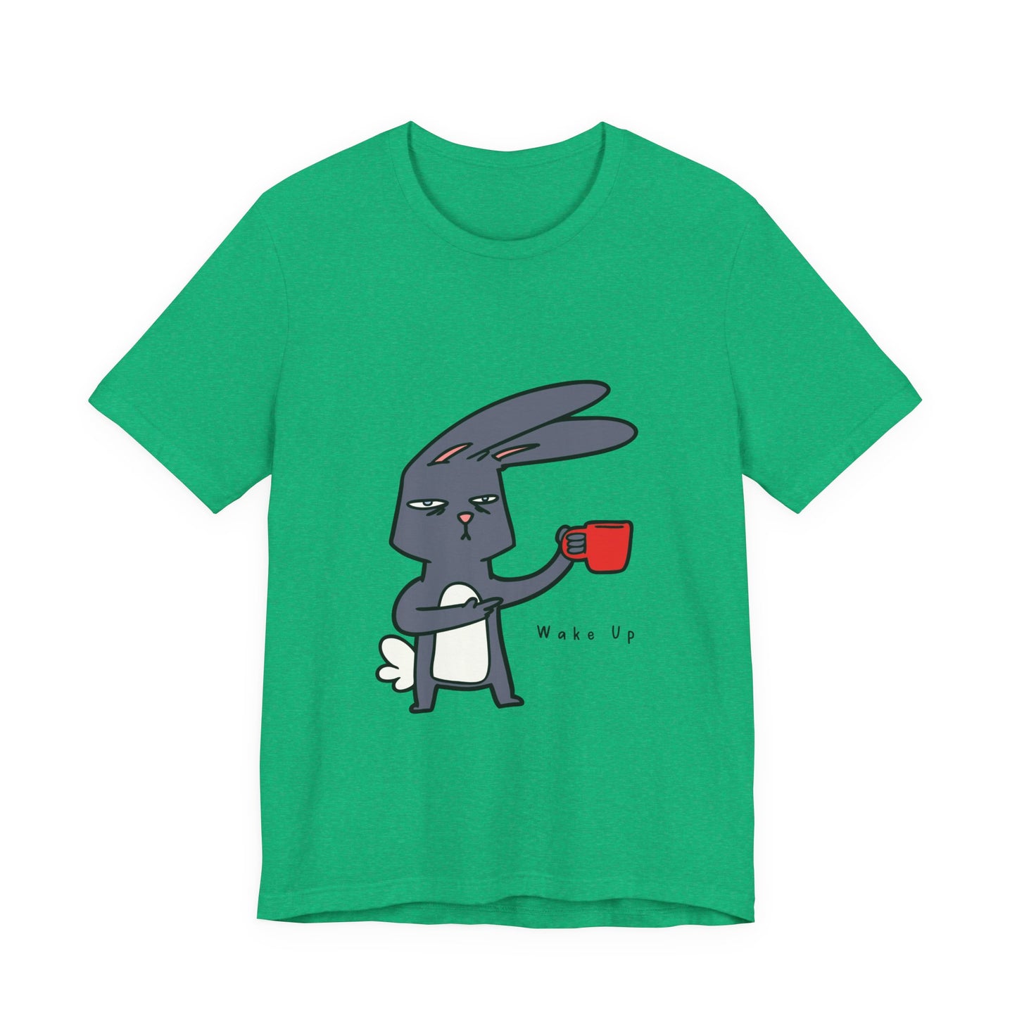 Wake Up Bunny Red Coffee Mug Unisex Tee, Rabbit Lover Gift Shirt, Cute Animal Graphic T-shirt, Funny Bunny Print Apparel, Easter Tee for