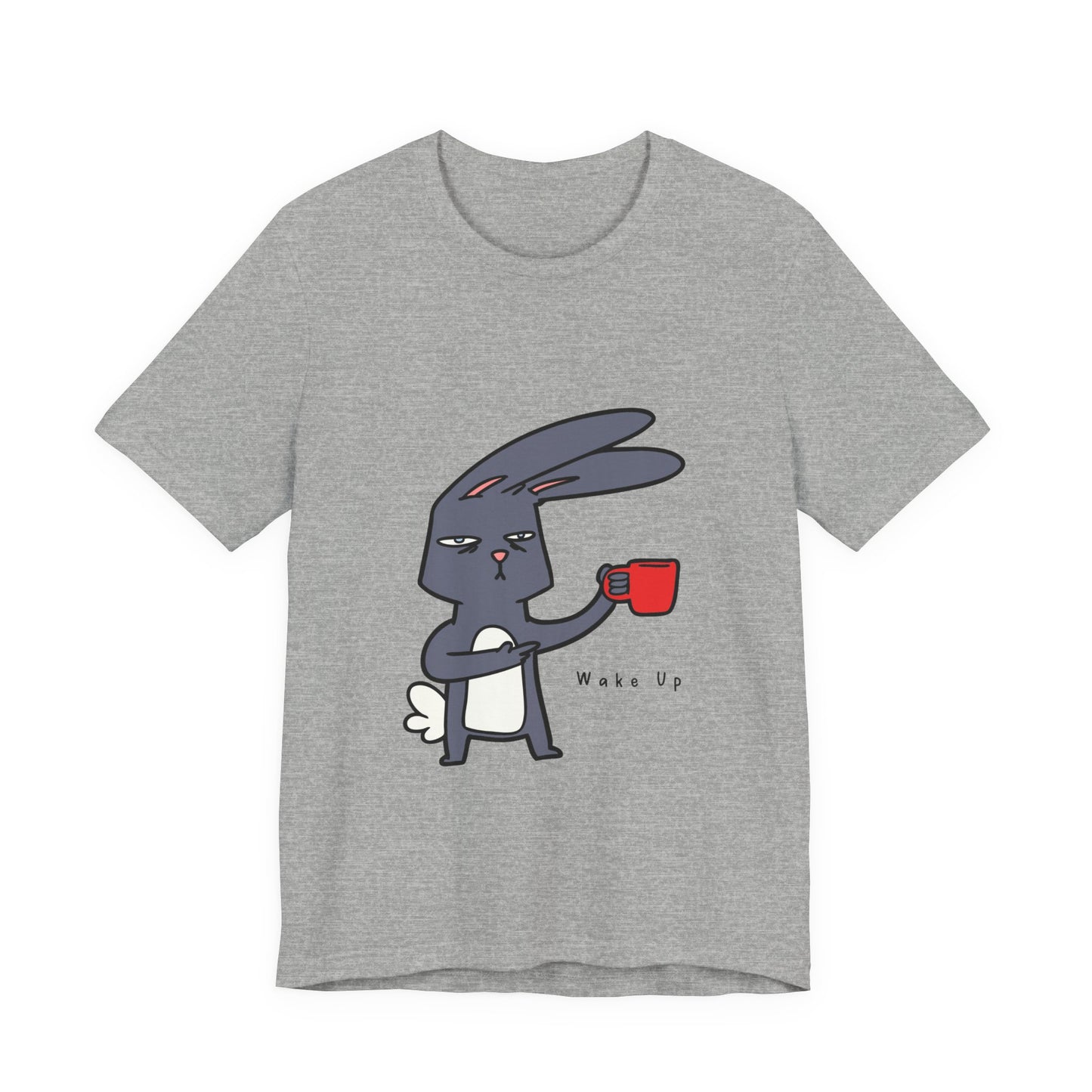 Wake Up Bunny Red Coffee Mug Unisex Tee, Rabbit Lover Gift Shirt, Cute Animal Graphic T-shirt, Funny Bunny Print Apparel, Easter Tee for