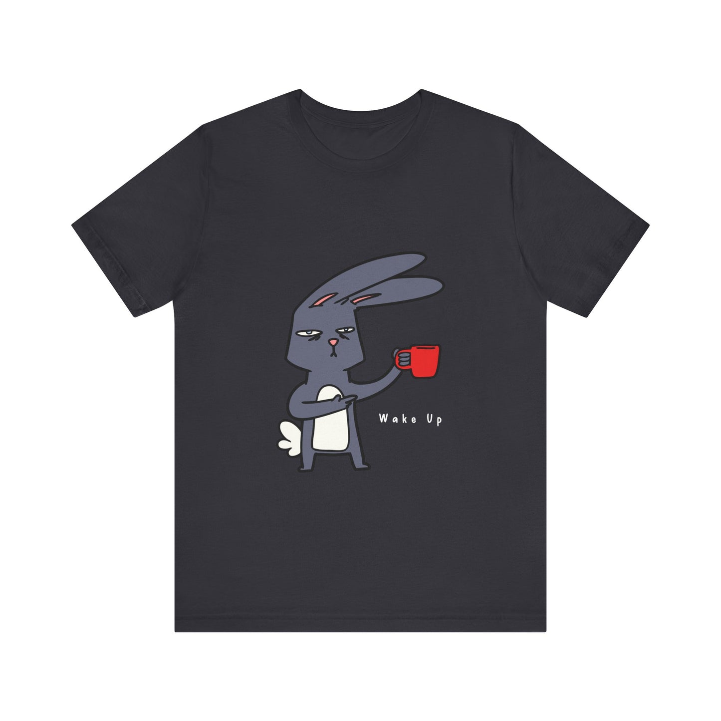 Wake Up Bunny Red Coffee Mug Unisex Tee, Rabbit Lover Gift Shirt, Cute Animal Graphic T-shirt, Funny Bunny Print Apparel, Easter Tee for