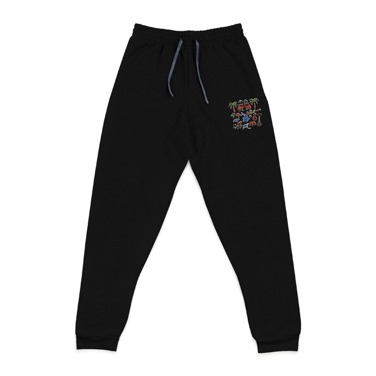 Embroidered Colorful Flower Heart Joggers — Cozy Charcoal Sweatpants
