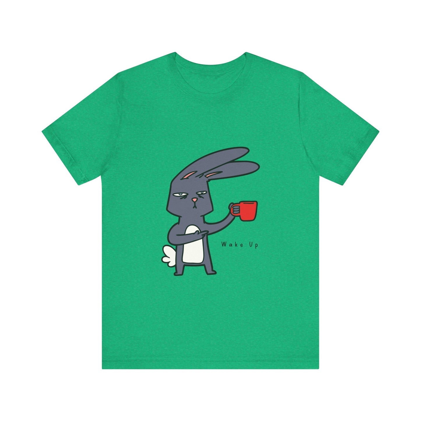 Wake Up Bunny Red Coffee Mug Unisex Tee, Rabbit Lover Gift Shirt, Cute Animal Graphic T-shirt, Funny Bunny Print Apparel, Easter Tee for