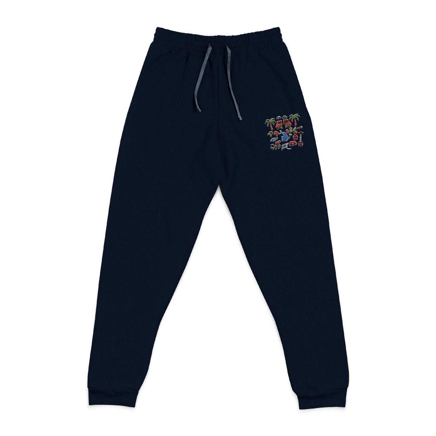 Embroidered Colorful Flower Heart Joggers — Cozy Charcoal Sweatpants