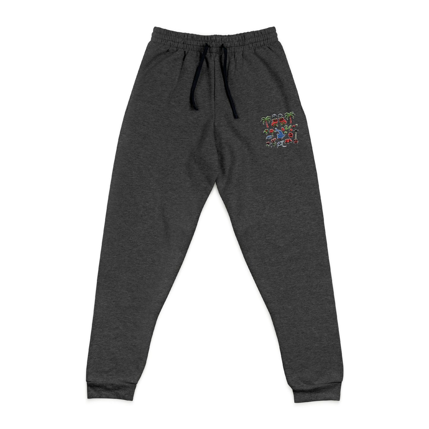 Embroidered Colorful Flower Heart Joggers — Cozy Charcoal Sweatpants