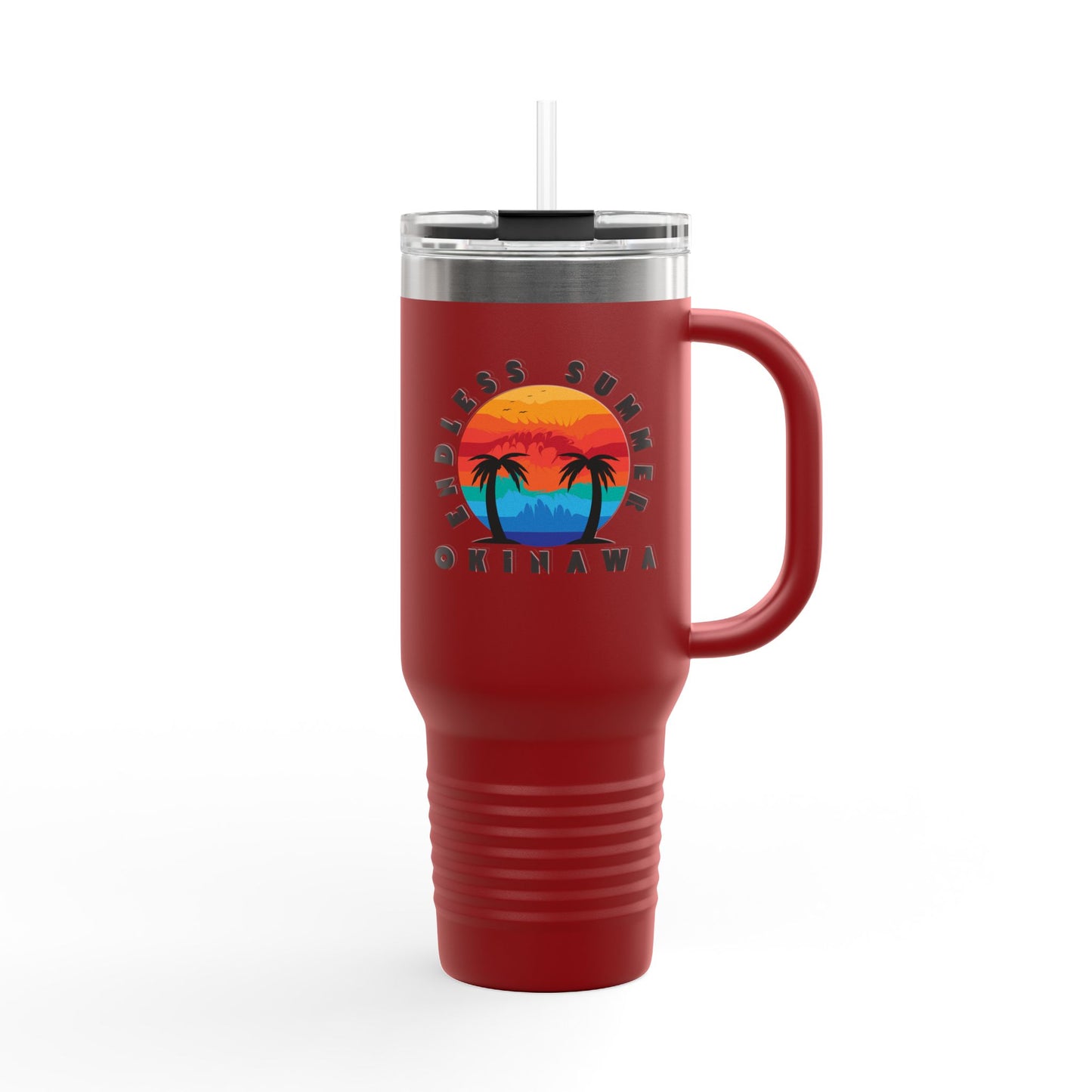 Okinawa Summer Endless Summer Insulated Travel Mug, 40oz - Tropical Beach Vacation Drinkware, Large Tea Cup, Gift for Travelers, Japanese