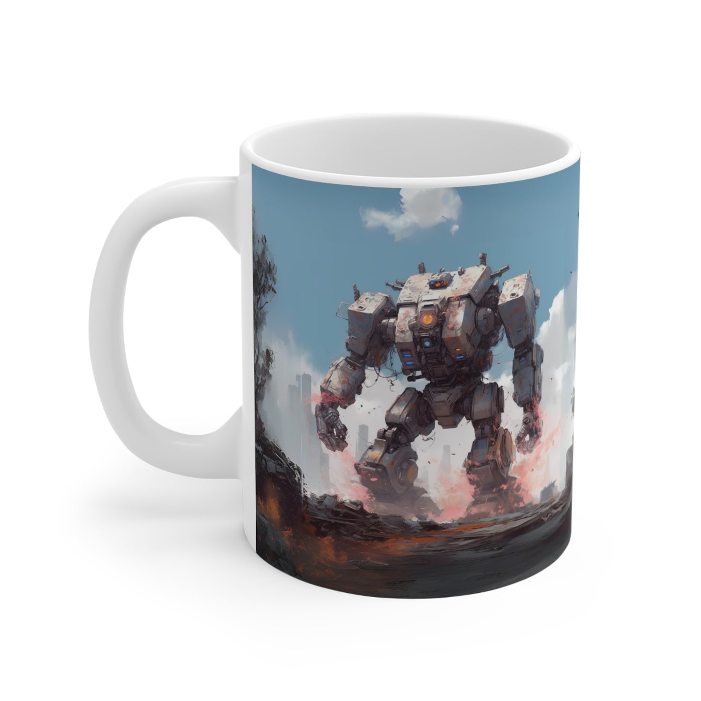 Grey Mecha Mug 11oz, Robot Coffee Cup, Sci-Fi Tea Mug, Cool Mechanical Drinkware, Unique Robot Gift, Grey Mecha Kitchen Decor
