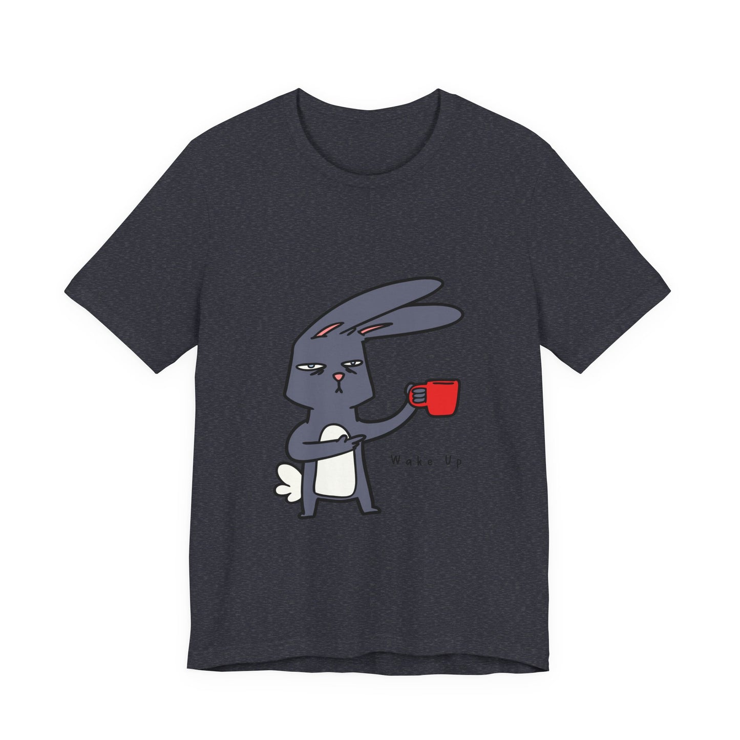 Wake Up Bunny Red Coffee Mug Unisex Tee, Rabbit Lover Gift Shirt, Cute Animal Graphic T-shirt, Funny Bunny Print Apparel, Easter Tee for