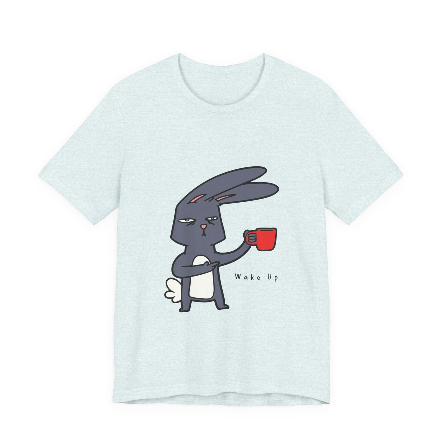 Wake Up Bunny Red Coffee Mug Unisex Tee, Rabbit Lover Gift Shirt, Cute Animal Graphic T-shirt, Funny Bunny Print Apparel, Easter Tee for