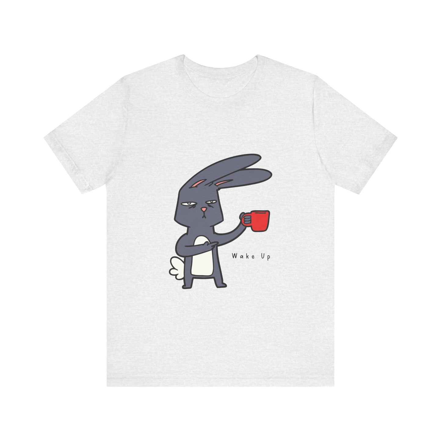 Wake Up Bunny Red Coffee Mug Unisex Tee, Rabbit Lover Gift Shirt, Cute Animal Graphic T-shirt, Funny Bunny Print Apparel, Easter Tee for