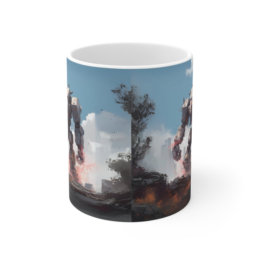 Grey Mecha Mug 11oz, Robot Coffee Cup, Sci-Fi Tea Mug, Cool Mechanical Drinkware, Unique Robot Gift, Grey Mecha Kitchen Decor