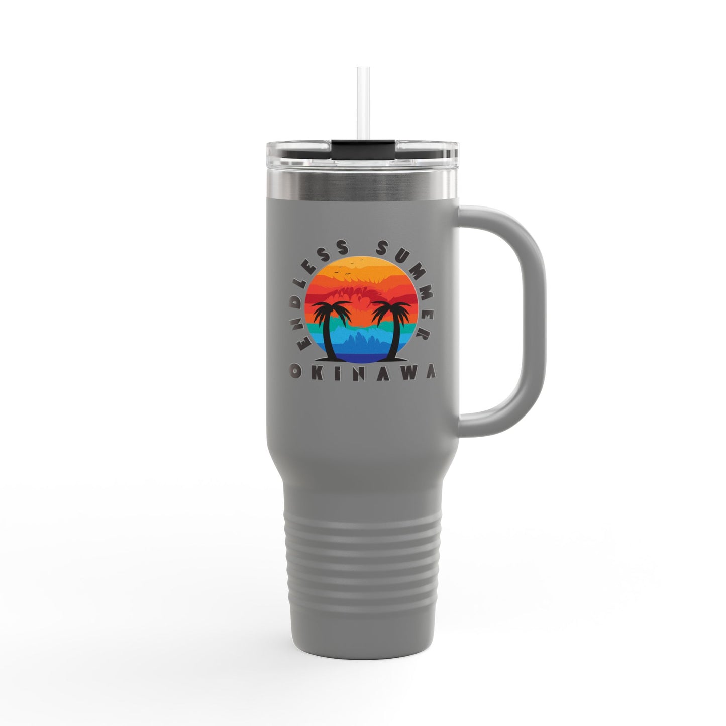 Okinawa Summer Endless Summer Insulated Travel Mug, 40oz - Tropical Beach Vacation Drinkware, Large Tea Cup, Gift for Travelers, Japanese