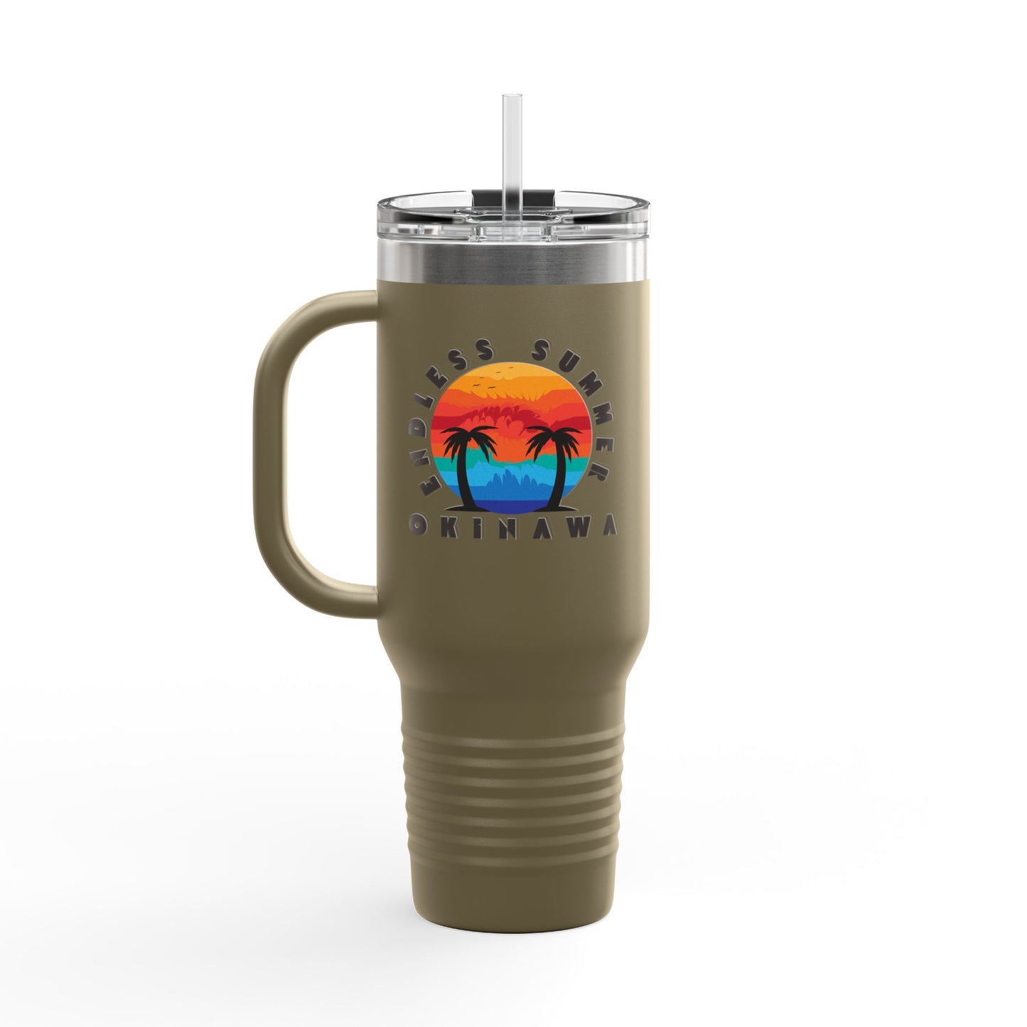 Okinawa Summer Endless Summer Insulated Travel Mug, 40oz - Tropical Beach Vacation Drinkware, Large Tea Cup, Gift for Travelers, Japanese