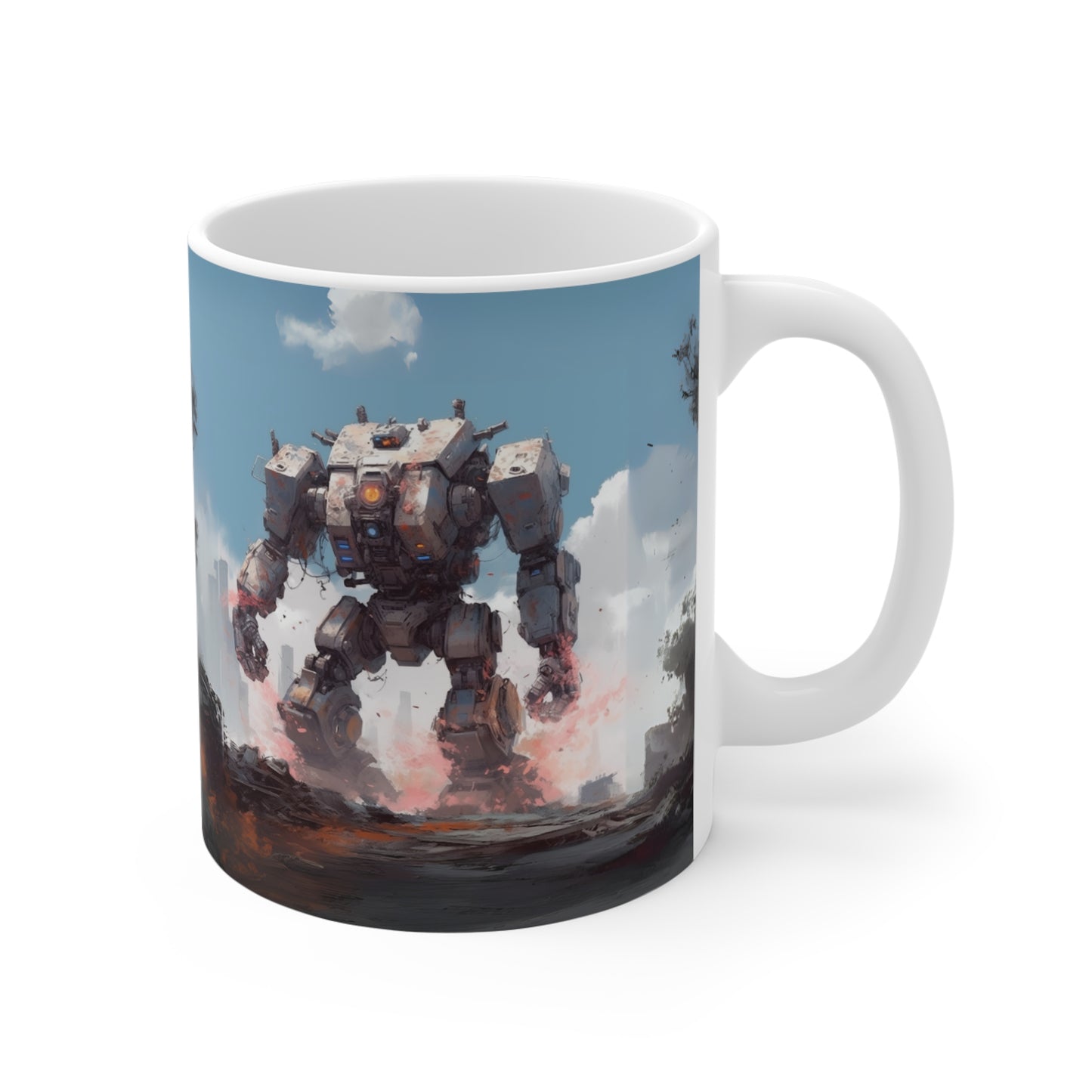 Grey Mecha Mug 11oz, Robot Coffee Cup, Sci-Fi Tea Mug, Cool Mechanical Drinkware, Unique Robot Gift, Grey Mecha Kitchen Decor