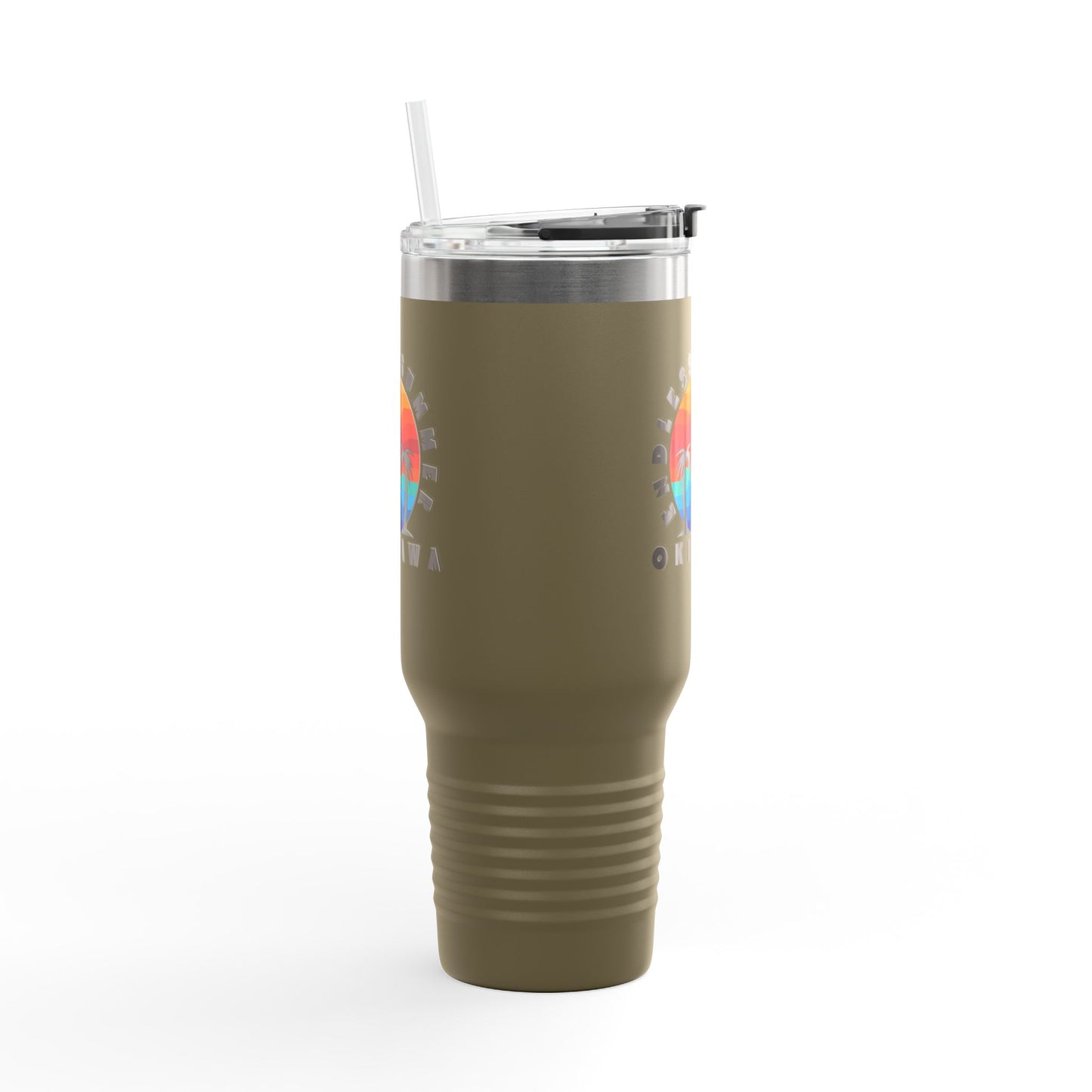 Okinawa Summer Endless Summer Insulated Travel Mug, 40oz - Tropical Beach Vacation Drinkware, Large Tea Cup, Gift for Travelers, Japanese