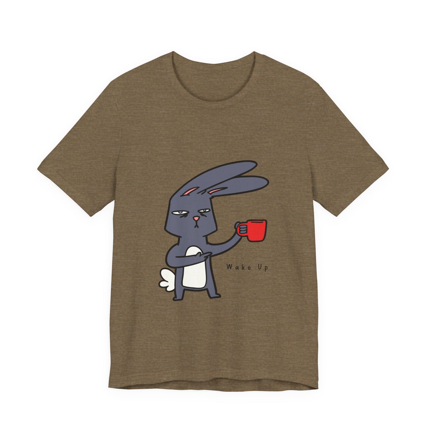 Wake Up Bunny Red Coffee Mug Unisex Tee, Rabbit Lover Gift Shirt, Cute Animal Graphic T-shirt, Funny Bunny Print Apparel, Easter Tee for