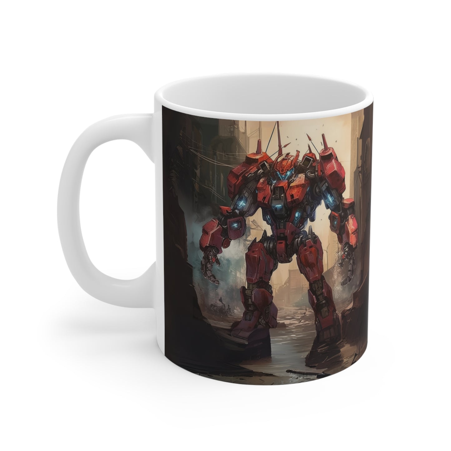 Red Mecha Mug 11oz, Robot Coffee Cup, Unique Tea Mug, Mechanical Design, Gift for Sci-Fi Fans, Kitchen Decor