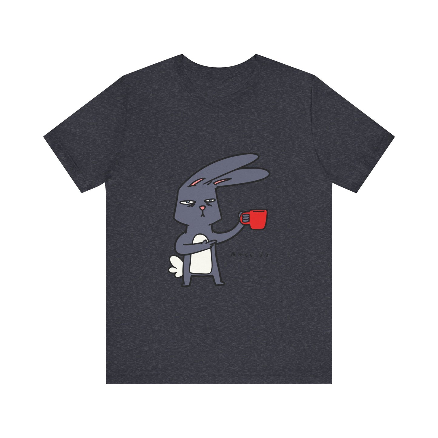 Wake Up Bunny Red Coffee Mug Unisex Tee, Rabbit Lover Gift Shirt, Cute Animal Graphic T-shirt, Funny Bunny Print Apparel, Easter Tee for