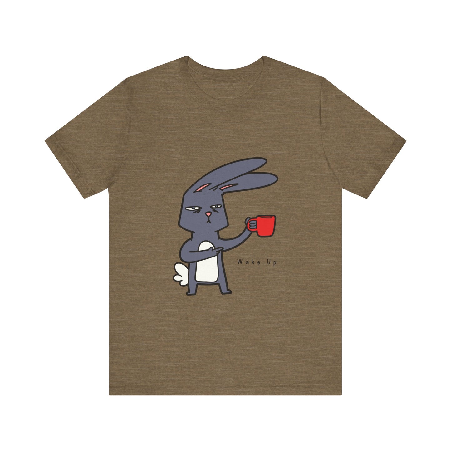 Wake Up Bunny Red Coffee Mug Unisex Tee, Rabbit Lover Gift Shirt, Cute Animal Graphic T-shirt, Funny Bunny Print Apparel, Easter Tee for