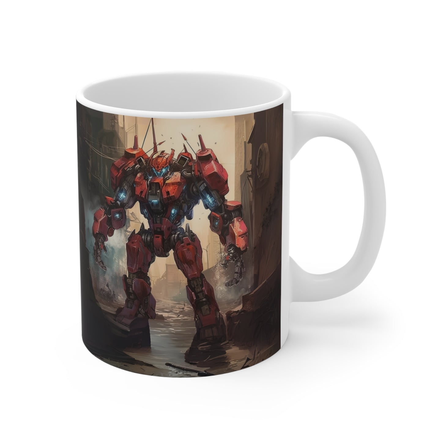 Red Mecha Mug 11oz, Robot Coffee Cup, Unique Tea Mug, Mechanical Design, Gift for Sci-Fi Fans, Kitchen Decor