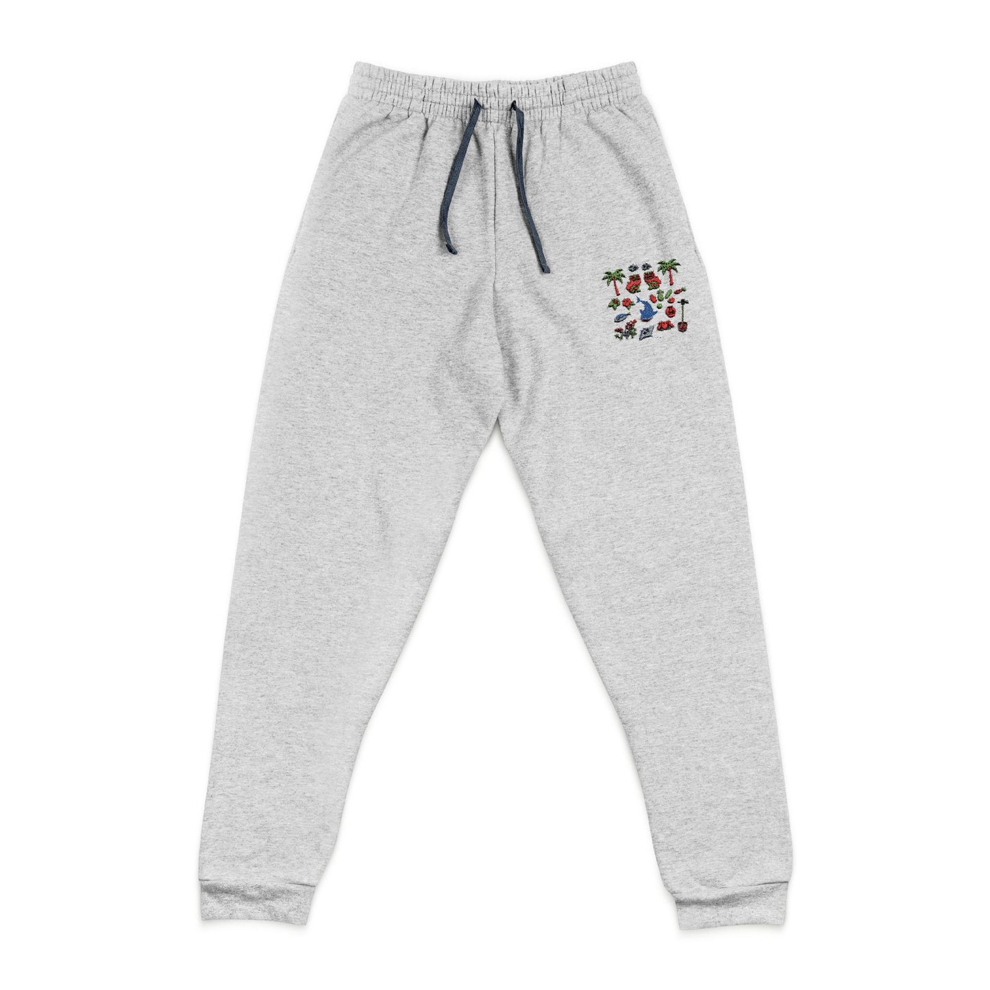 Embroidered Colorful Flower Heart Joggers — Cozy Charcoal Sweatpants
