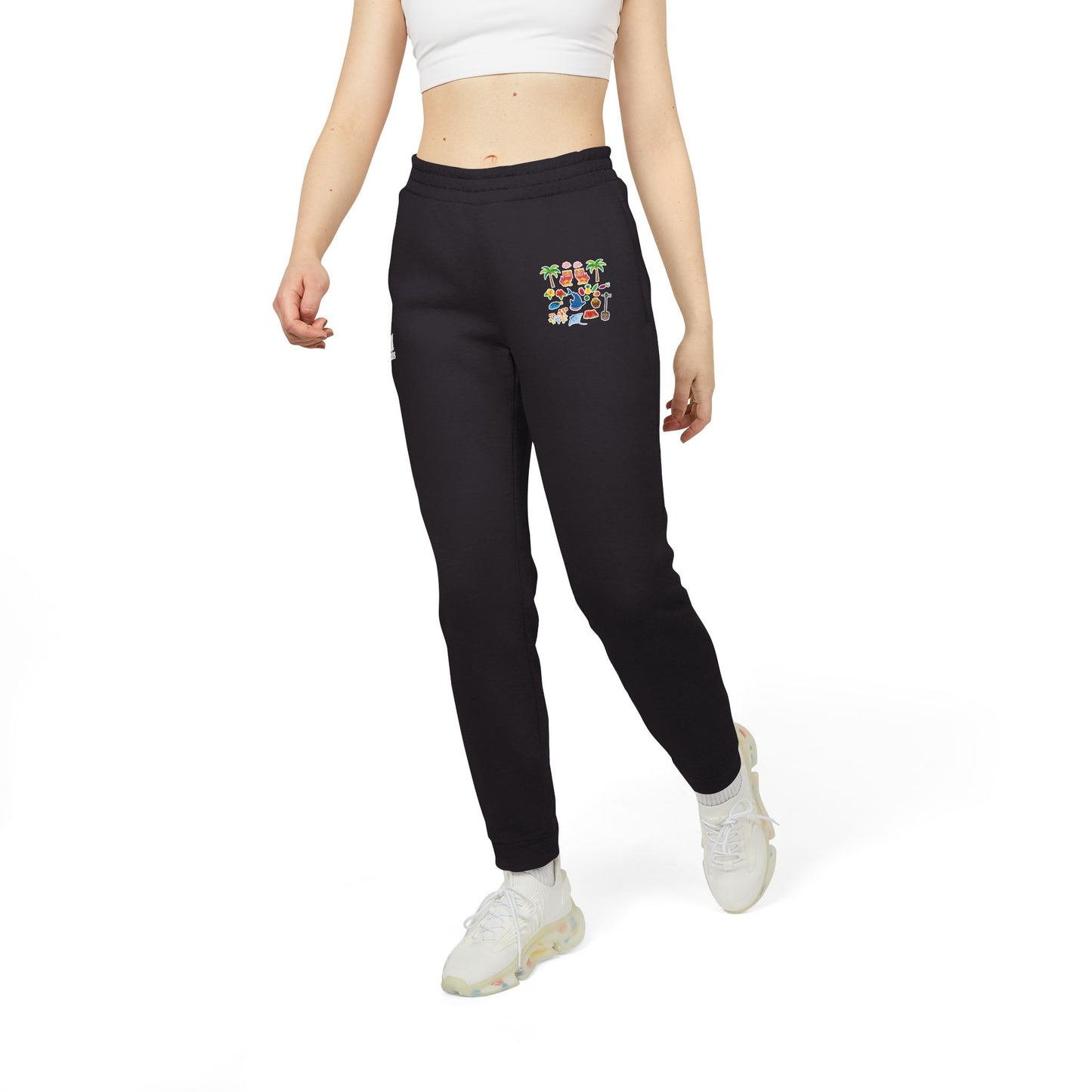 Adidas Joggers — Charcoal Fleece Sweatpants with Colorful Patch Logo