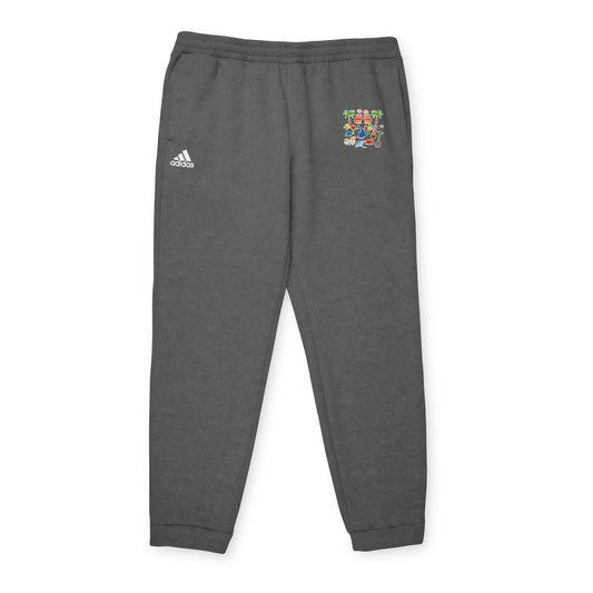 Adidas Joggers — Charcoal Fleece Sweatpants with Colorful Patch Logo