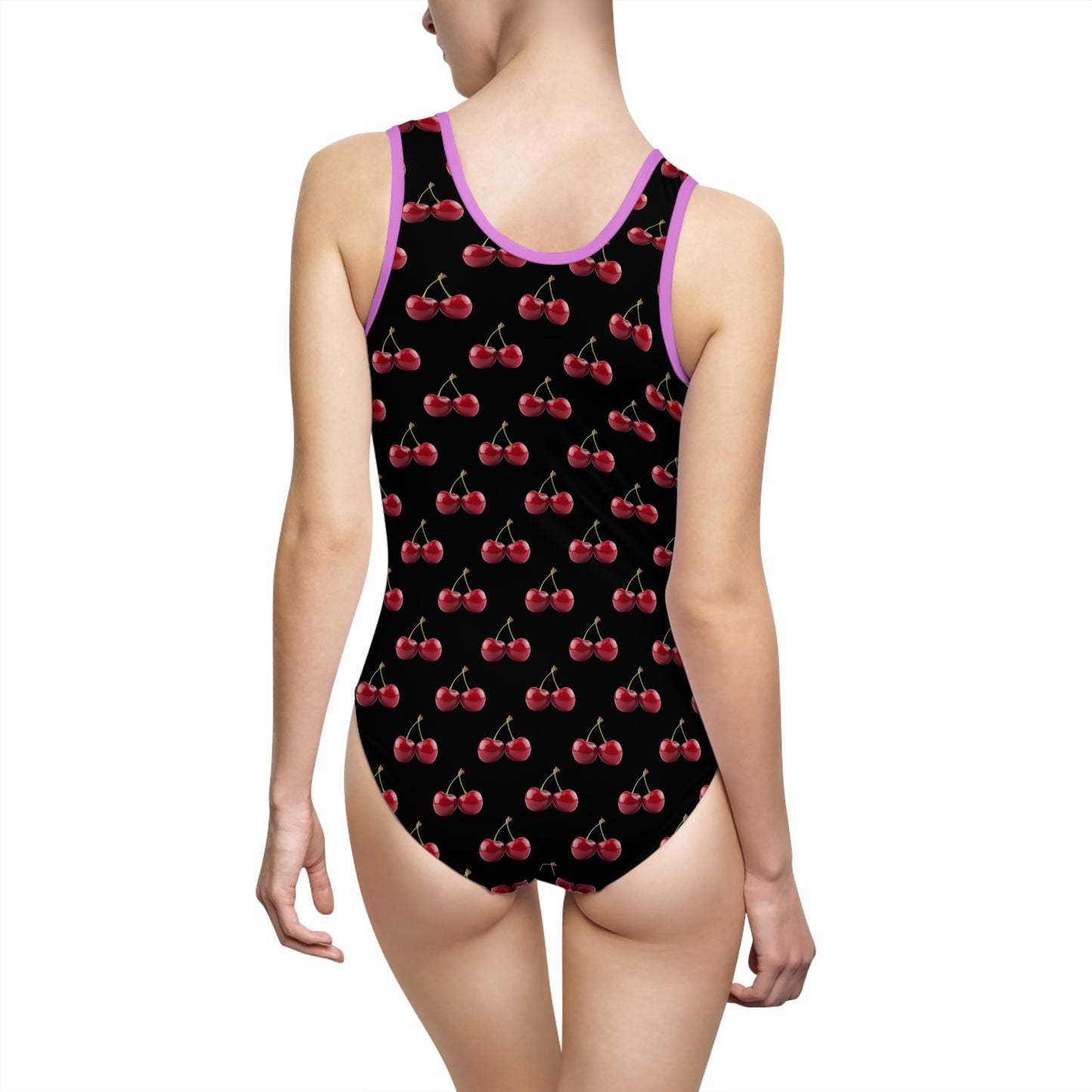 Women's Classic One-Piece Swimsuit Retro Black Cherry Print