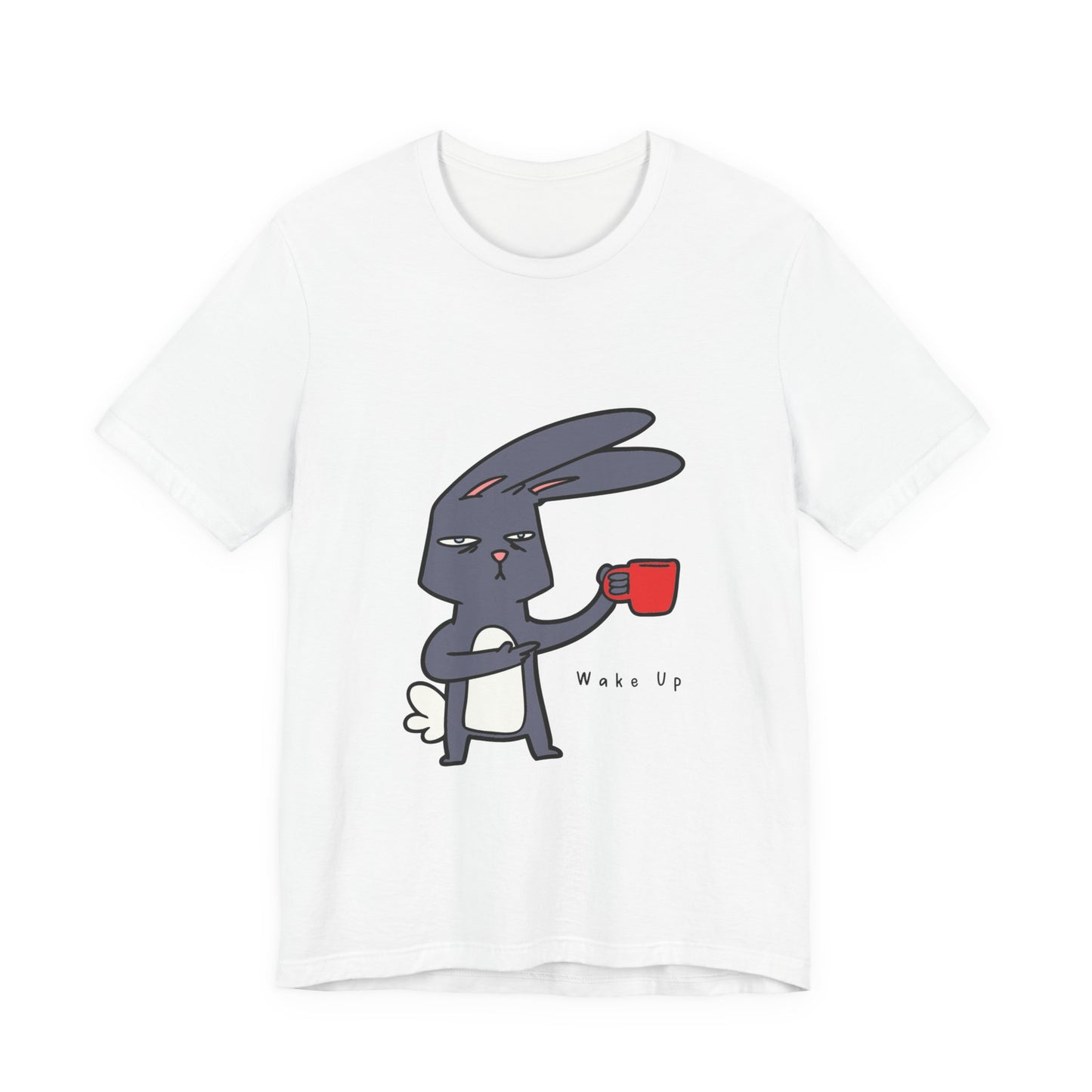 Wake Up Bunny Red Coffee Mug Unisex Tee, Rabbit Lover Gift Shirt, Cute Animal Graphic T-shirt, Funny Bunny Print Apparel, Easter Tee for