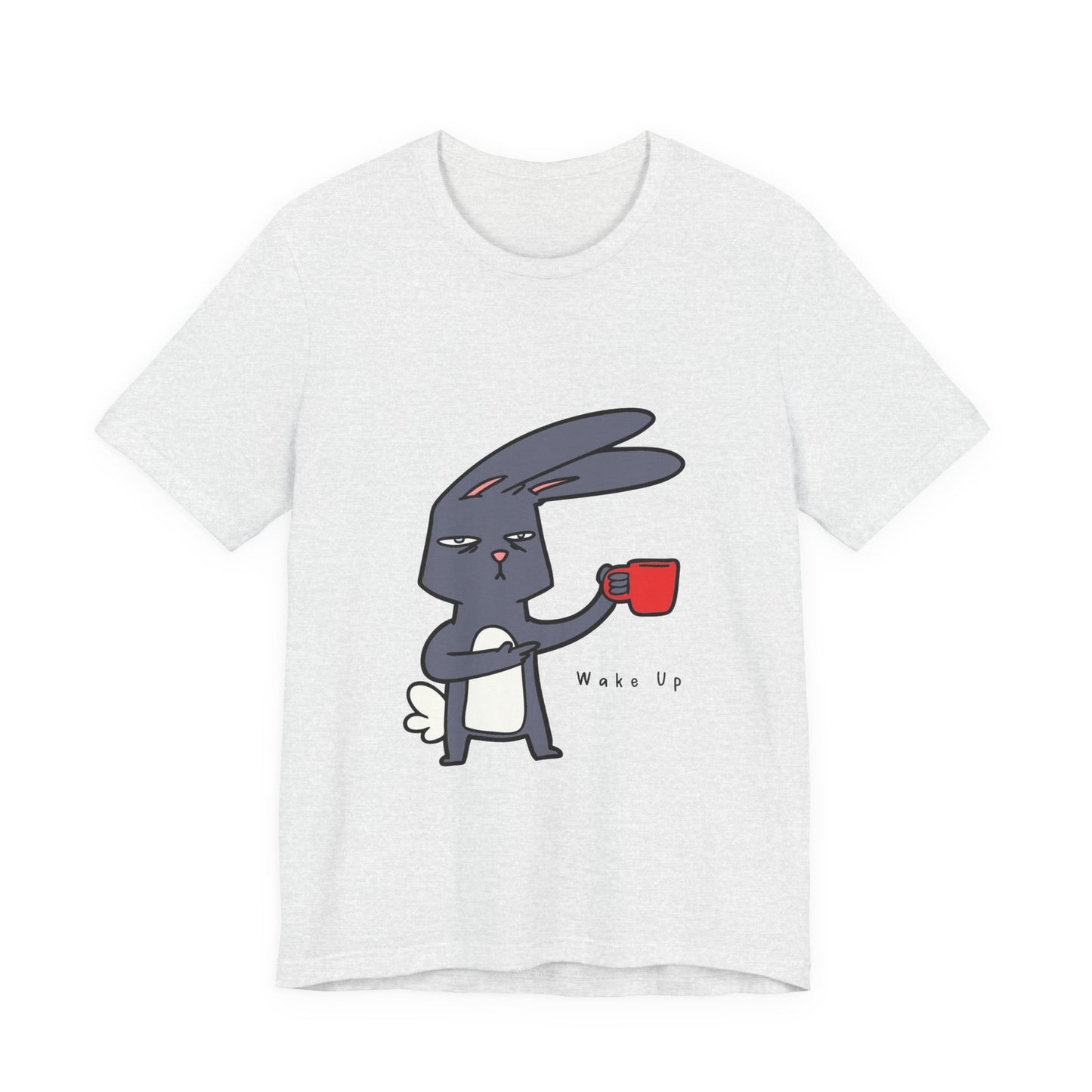 Wake Up Bunny Red Coffee Mug Unisex Tee, Rabbit Lover Gift Shirt, Cute Animal Graphic T-shirt, Funny Bunny Print Apparel, Easter Tee for