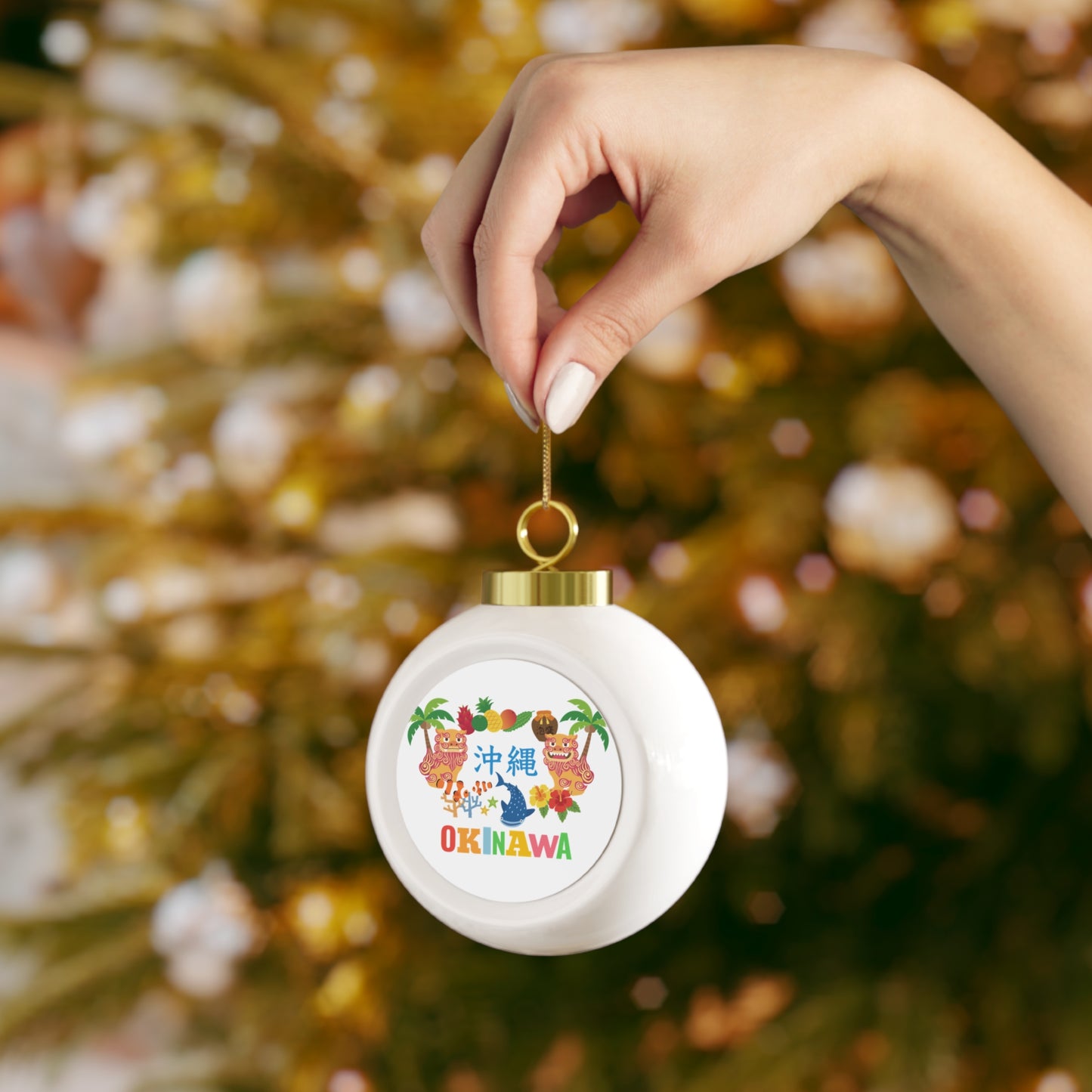Christmas Ball Ornament - Okinawa Inspired Holiday Decoration, Unique Gift for Travelers, Japanese Souvenir, Festive Home Decor, Boho
