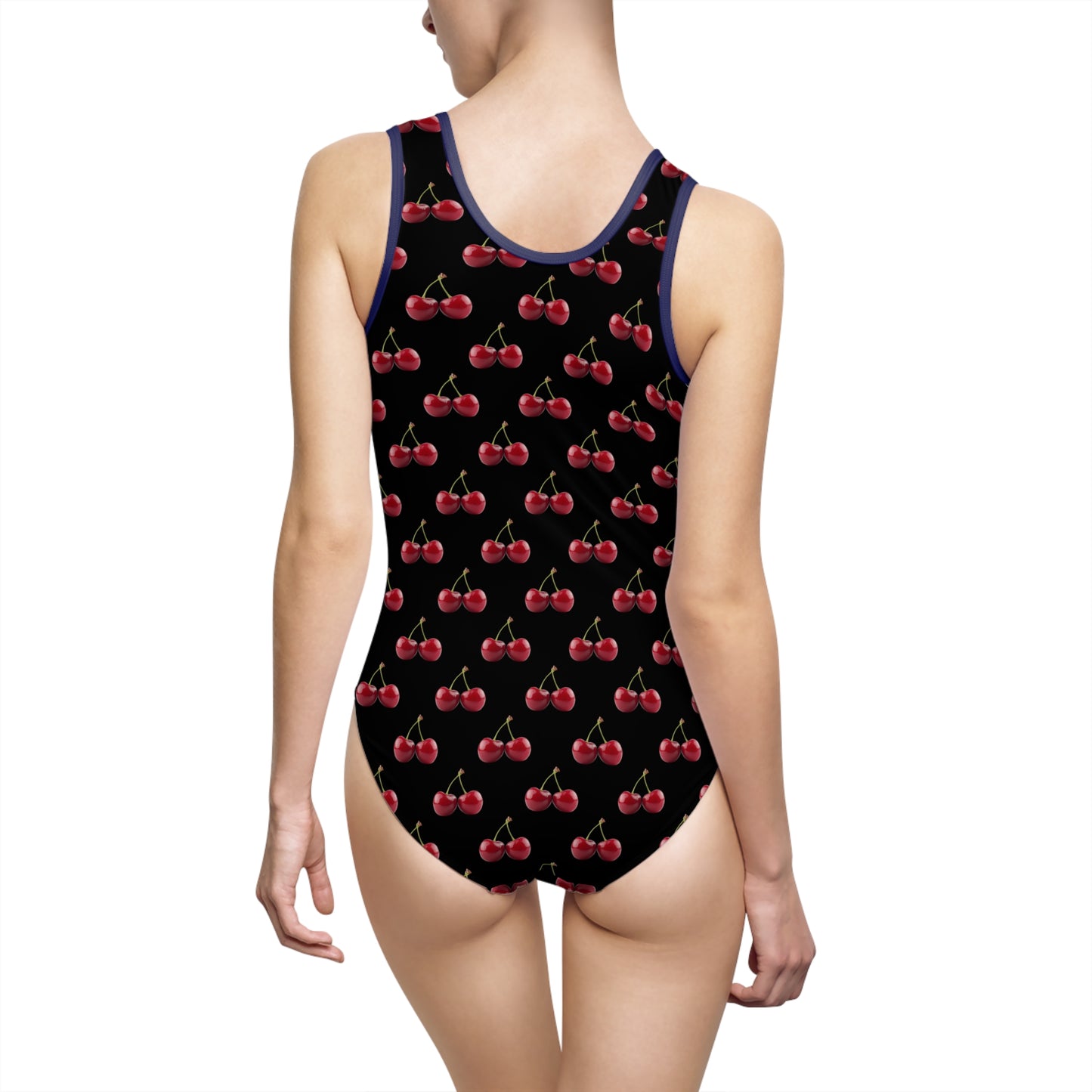 Women's Classic One-Piece Swimsuit Retro Black Cherry Print