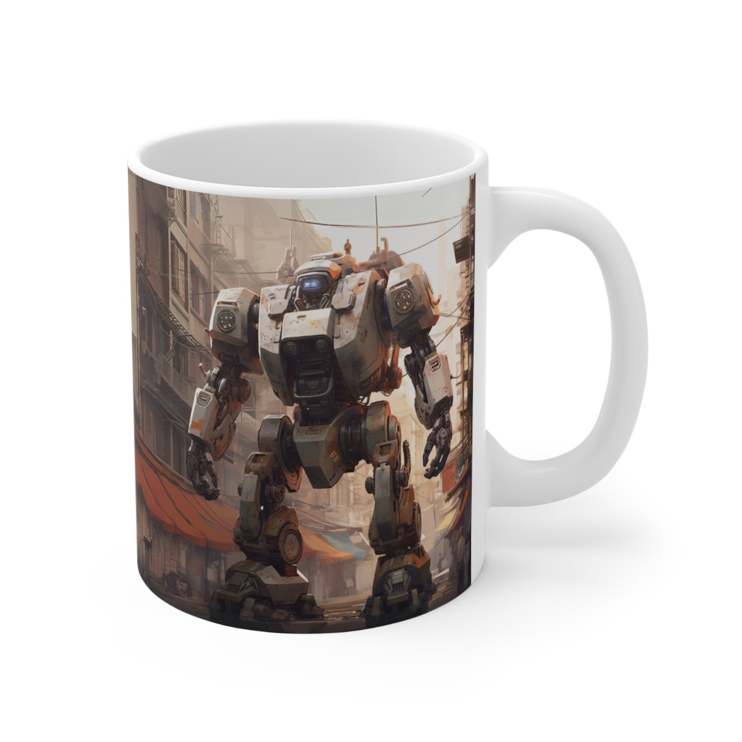 White Mecha Mug 11oz, Robot Coffee Cup, Sci-Fi Tea Mug, Mechanical Drinkware, Robot Lover Gift