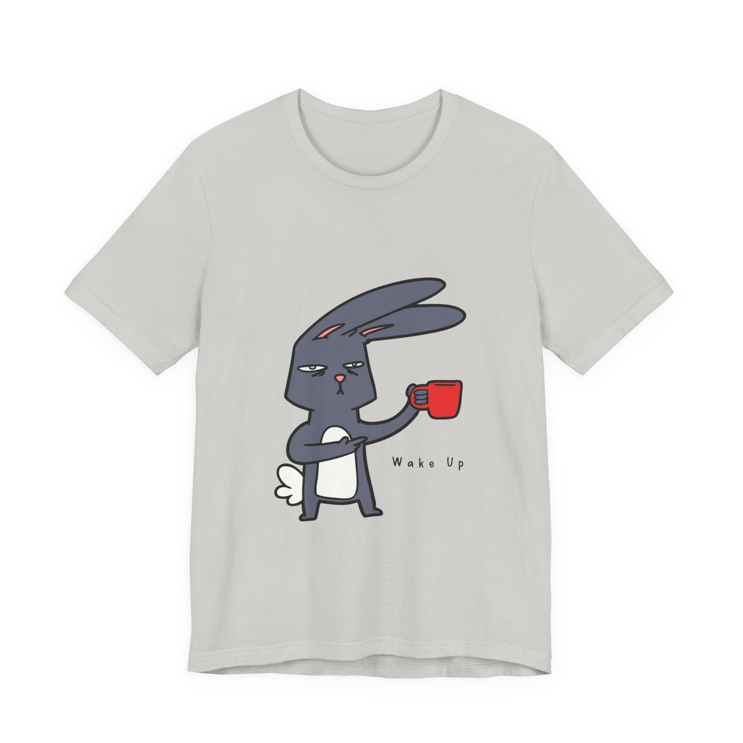 Wake Up Bunny Red Coffee Mug Unisex Tee, Rabbit Lover Gift Shirt, Cute Animal Graphic T-shirt, Funny Bunny Print Apparel, Easter Tee for