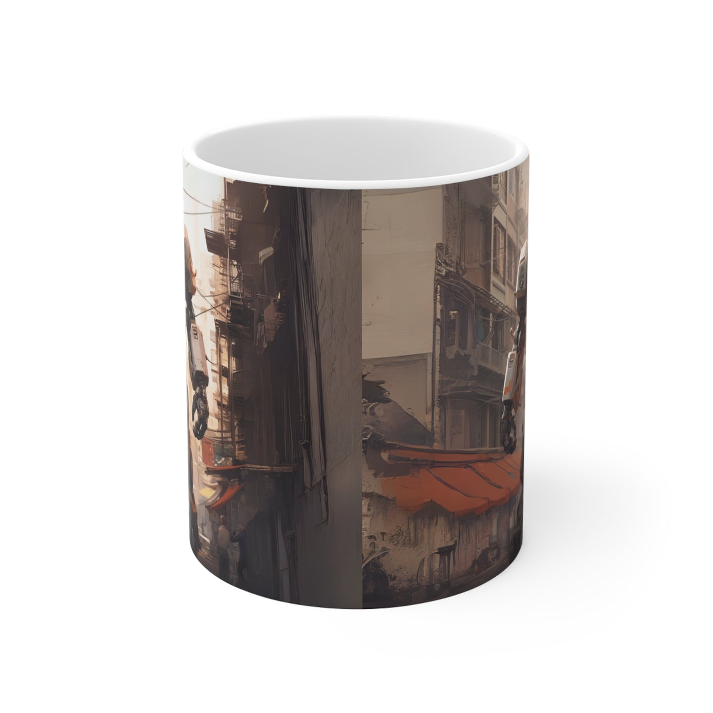 White Mecha Mug 11oz, Robot Coffee Cup, Sci-Fi Tea Mug, Mechanical Drinkware, Robot Lover Gift