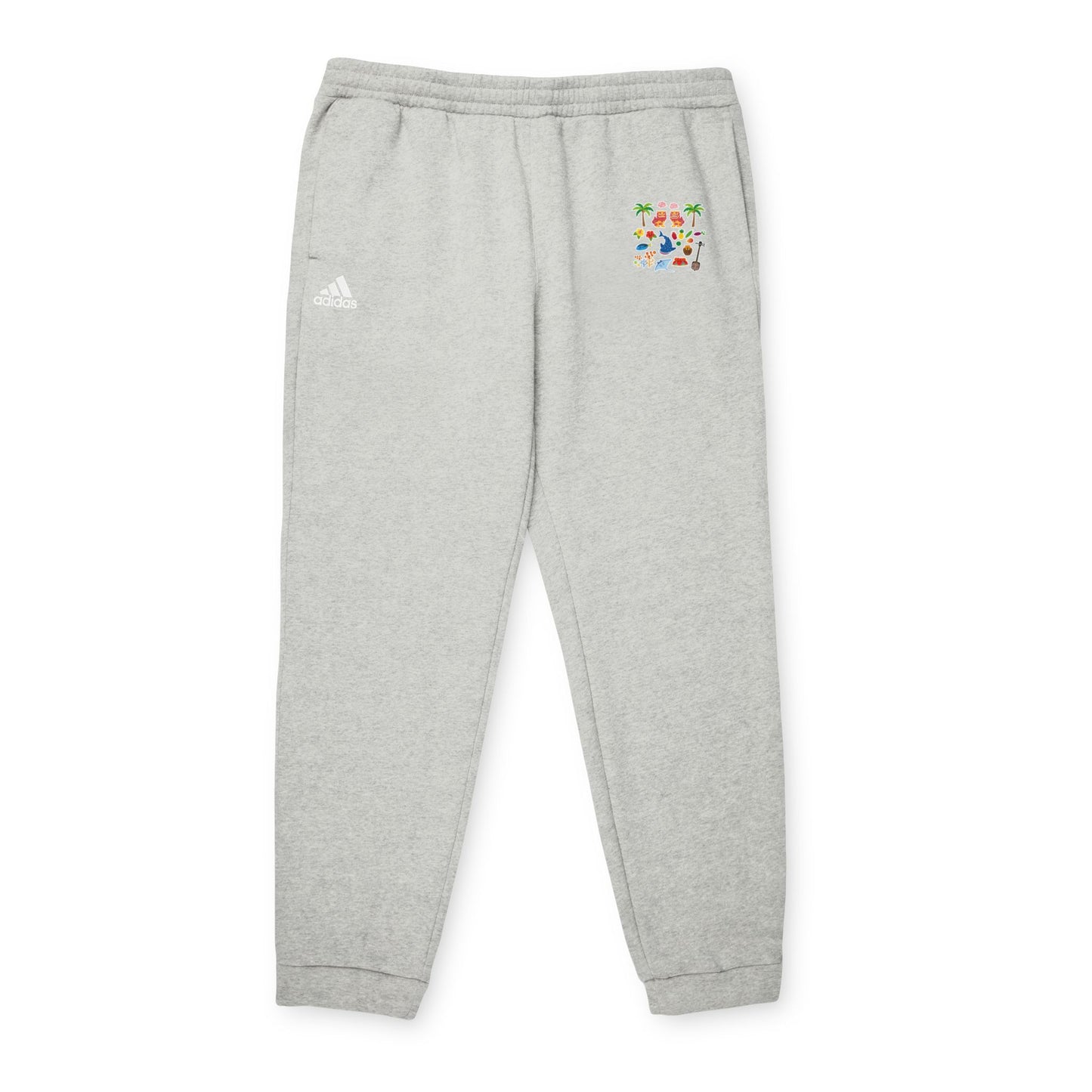 Adidas Joggers — Charcoal Fleece Sweatpants with Colorful Patch Logo