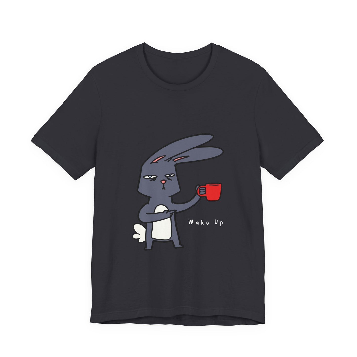 Wake Up Bunny Red Coffee Mug Unisex Tee, Rabbit Lover Gift Shirt, Cute Animal Graphic T-shirt, Funny Bunny Print Apparel, Easter Tee for